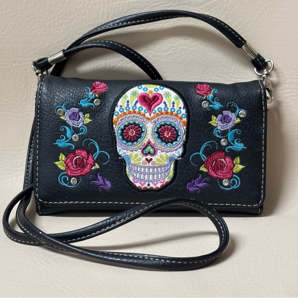 Sugar Skull Day of the Dead Crossbody Bag - Picture 2 of 5